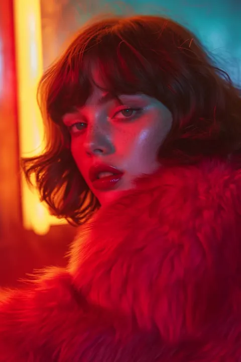 Woman Red Fur Coat