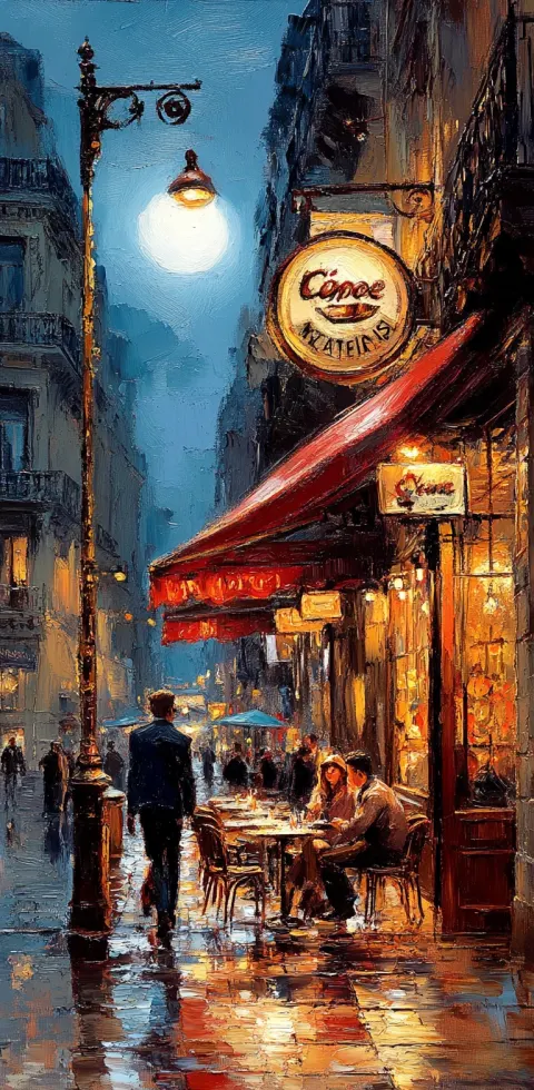 Night Cafe Street Oil Painting