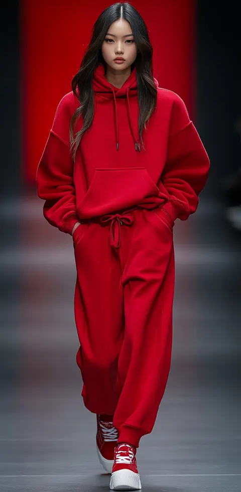 Model Red Hoodie Fashion Week