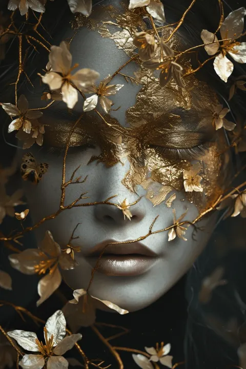 Woman Golden Face Flowerpunk