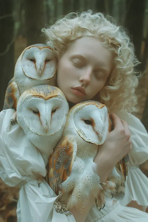 Woman Owls Ethereal Beauty