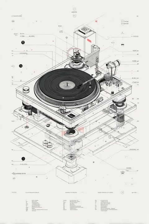 Vinyl Turntable Blueprint Diagram