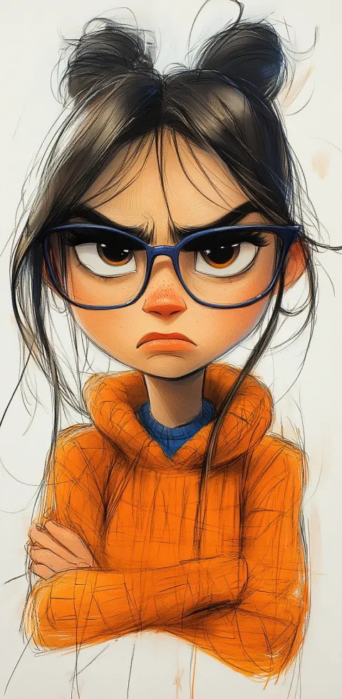 Angry Girl Glasses Cartoon