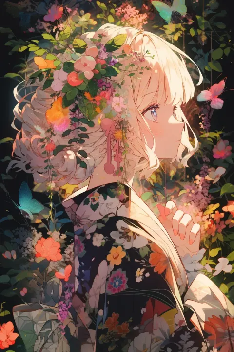 Anime Girl Blooming Petals