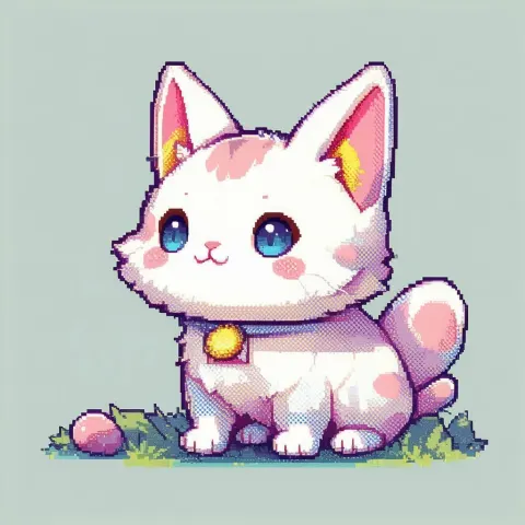 Chibi Cat Rabbit Mascot in Retro Pixels