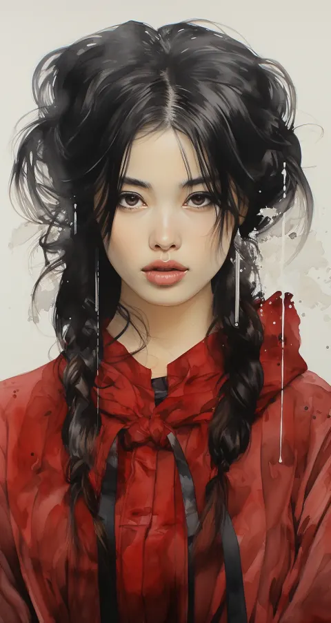 Japanese Woman Ink Drawing