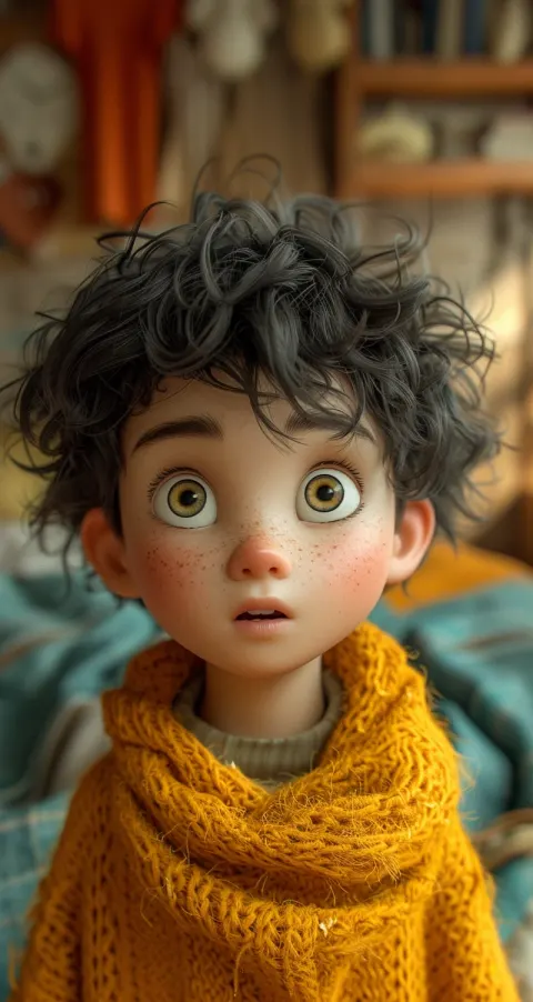 Boy Curly Hair Yellow Shirt