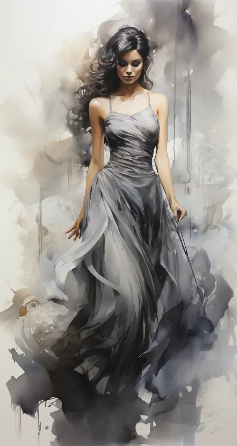 Woman Floating Smoke Ink