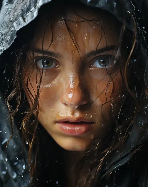 Beautiful Girl Water Drops Face