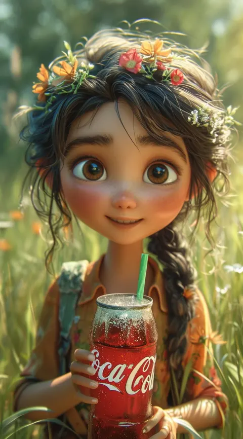 Animated Character Holding Coca Cola Drink Grass