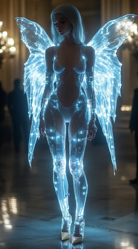 Full Body Shot Angelic Blue Fairy Cyborg
