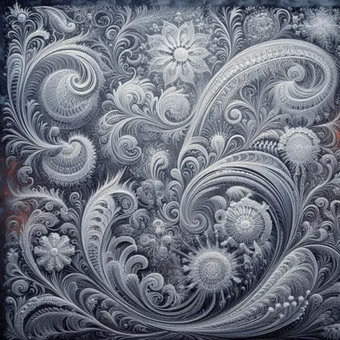Frost Painting on Glass Window with Intricate Patterns