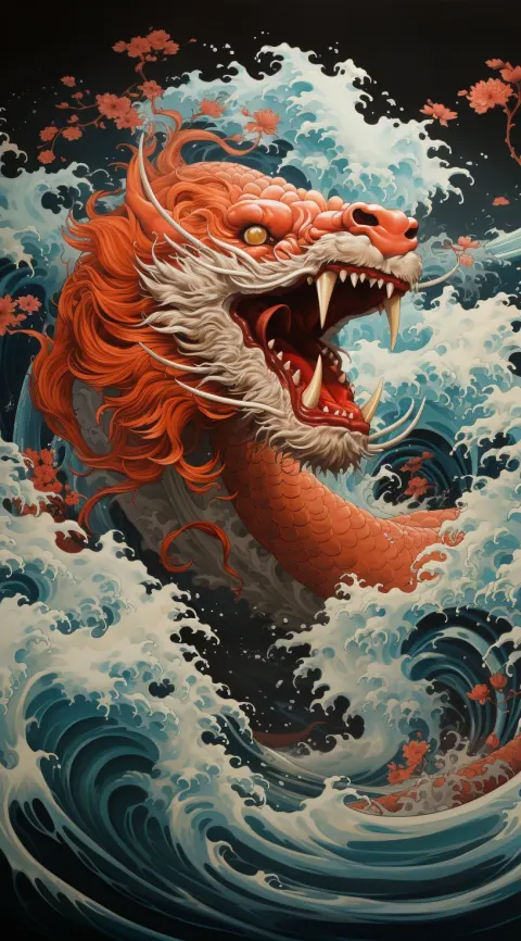 Red Dragon Waves Art Print