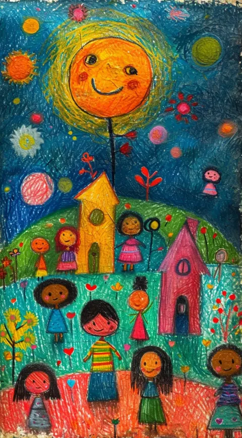 Childs Drawing Children House