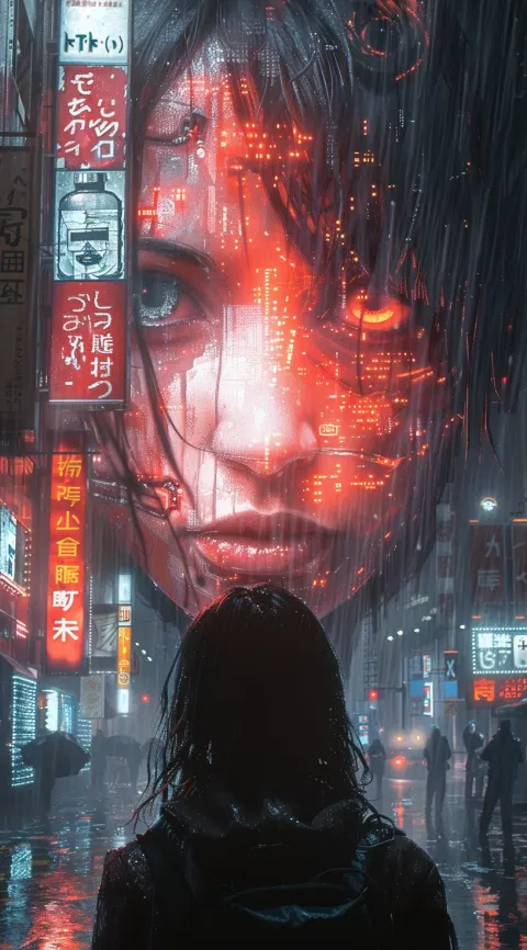 Neon Cityscape Giant Robot Head Ghost Shell