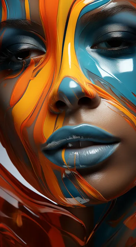 Blue Orange Paint Face Woman