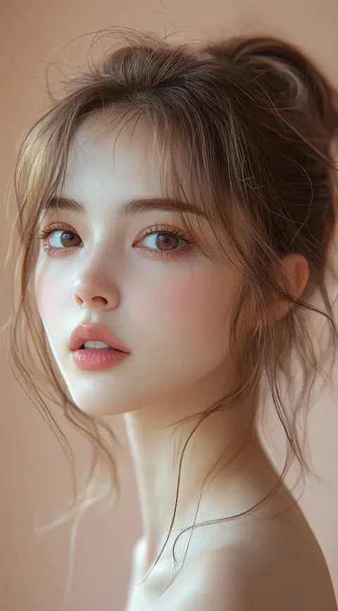 Beautiful Chinese Girl Brown Hair Low Bun