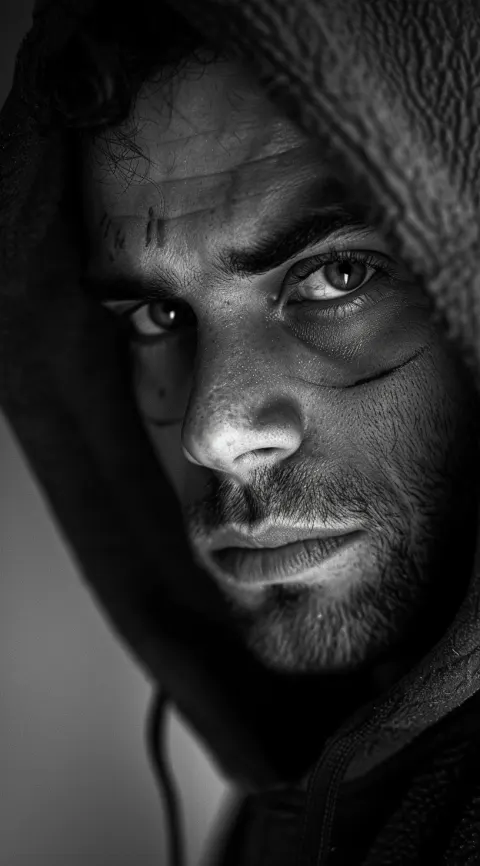 Man Scars Face Wearing Hoodie Serious