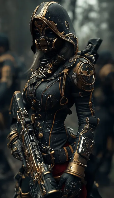 Full Body Shot Elegant Futuristic Woman Black