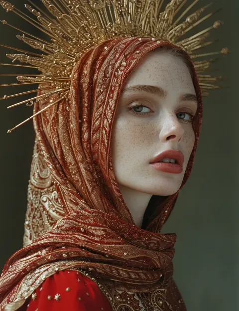 Lady Red Veils Face Has Large