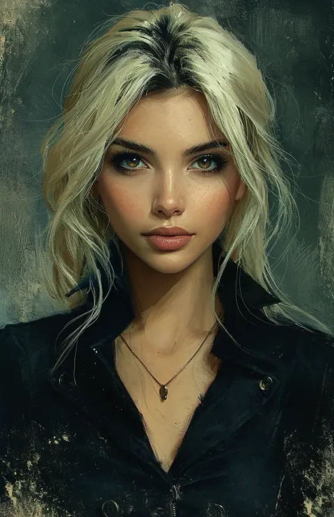 Oil Painting Blonde Woman Brown Eyes