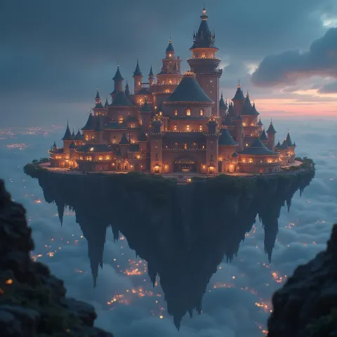 Floating Island Castle Twinkling in Deep Space
