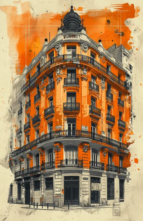 Vector Drawing Old Building Paul Rand