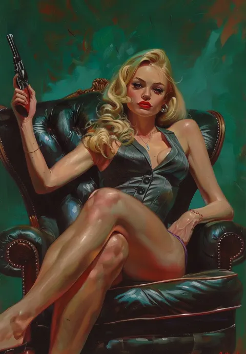 Woman Blonde Hair Sits Armchair Has