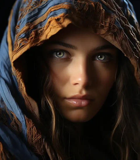 Woman Blue Eyes Looking Herself