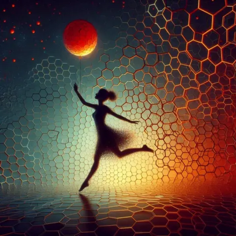Dancing Girl with Red Balloon in Honeycomb Art