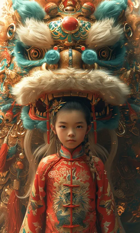 Chinese Boy Standing Front Lunar New Year