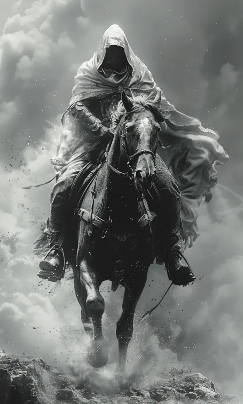 Black White Art Hooded Knight Riding