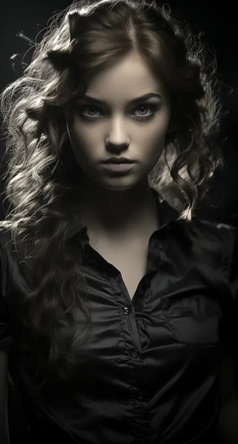Young Girl Black White Portrait