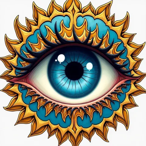 Vivid Blue Eye in Symmetrical Gold Manga