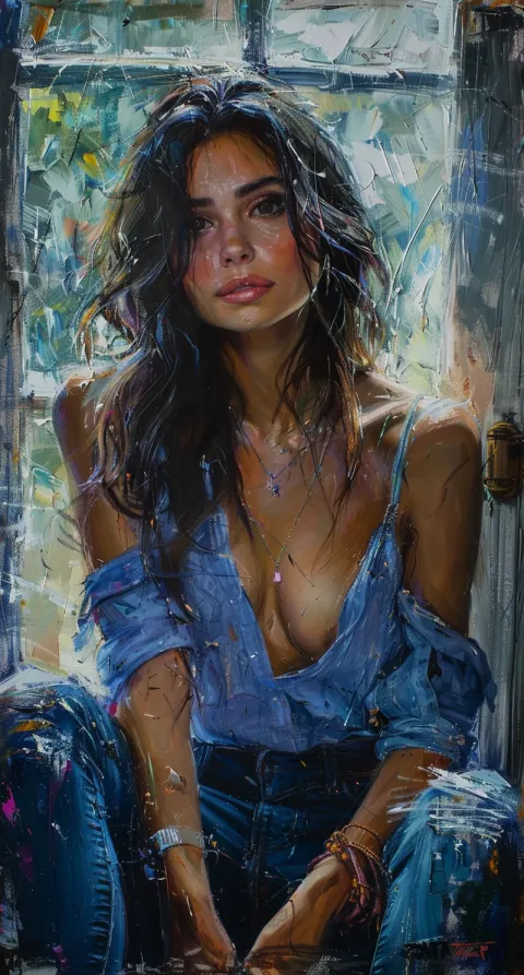 Woman Sitting Window Portrait Painting