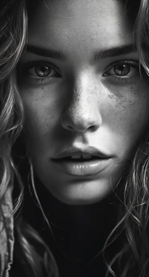 Woman Black White Close Up