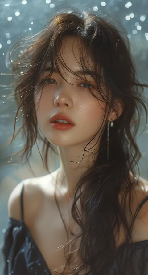 Asian Woman Hair Blowing Portrait