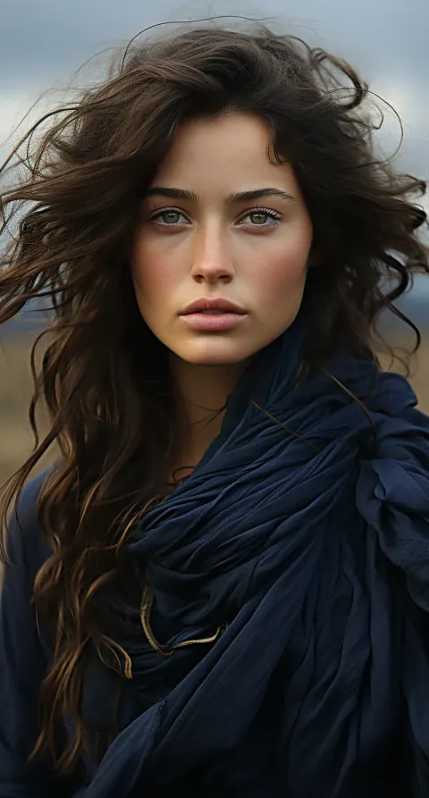 Girl Standing Field Scarf Portrait