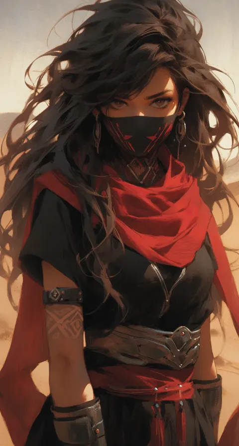 Woman Black Red Dress Desert