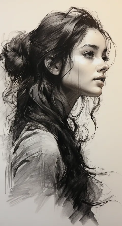 Woman Sketch Portrait Side View