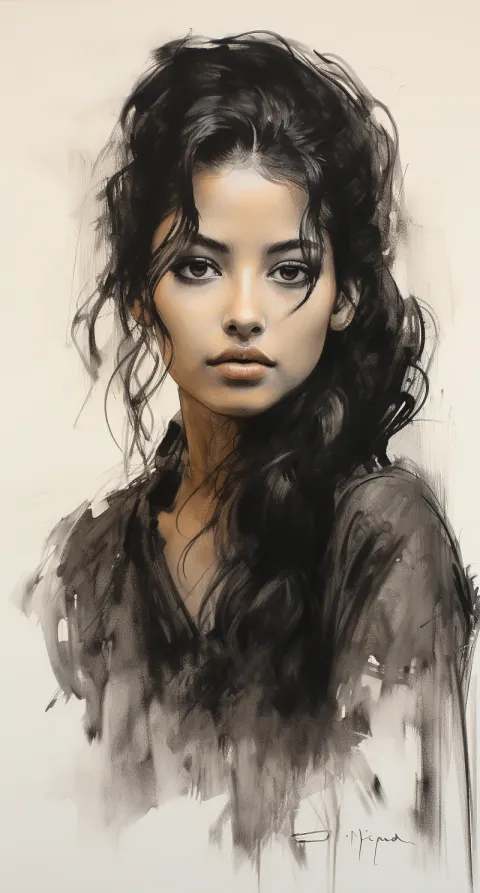 Japanese Woman Charcoal Sketch