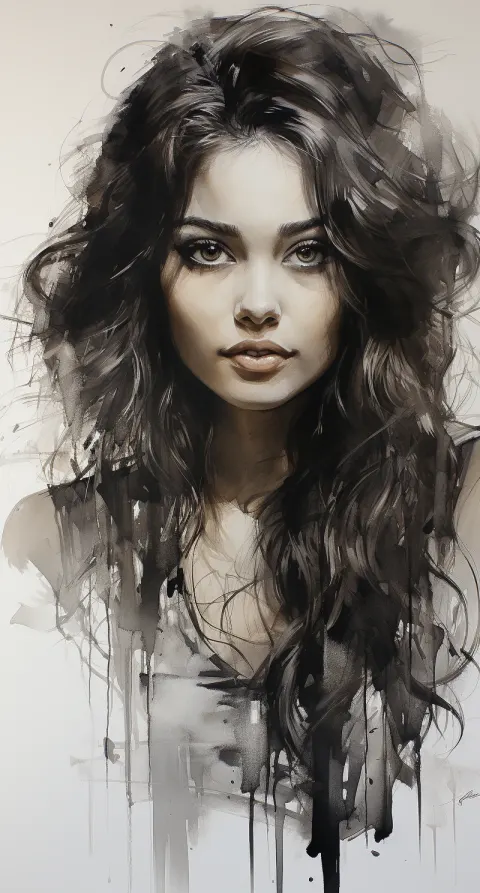 Girl Long Hair Portrait Drawing