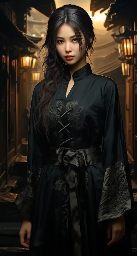 Girl Black Asian Robe Photo