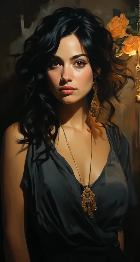 Woman Gold Earrings Portrait
