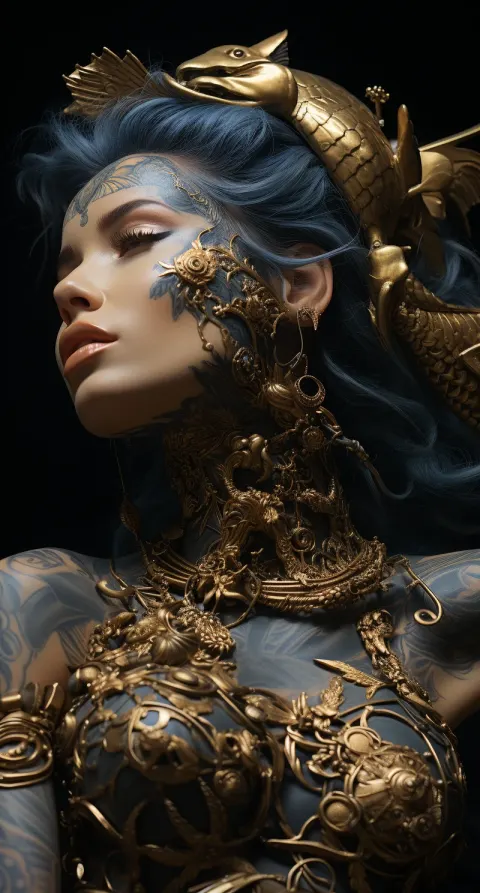 Woman Gold Mermaid Sculpture