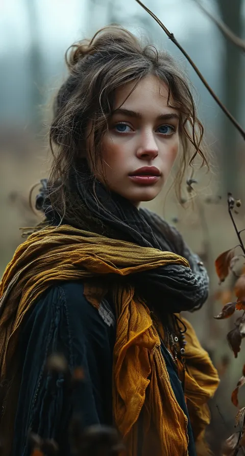 Girl Field Scarf Portrait