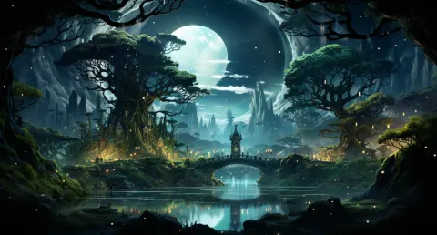 Anime Woman Tree Stars Heart