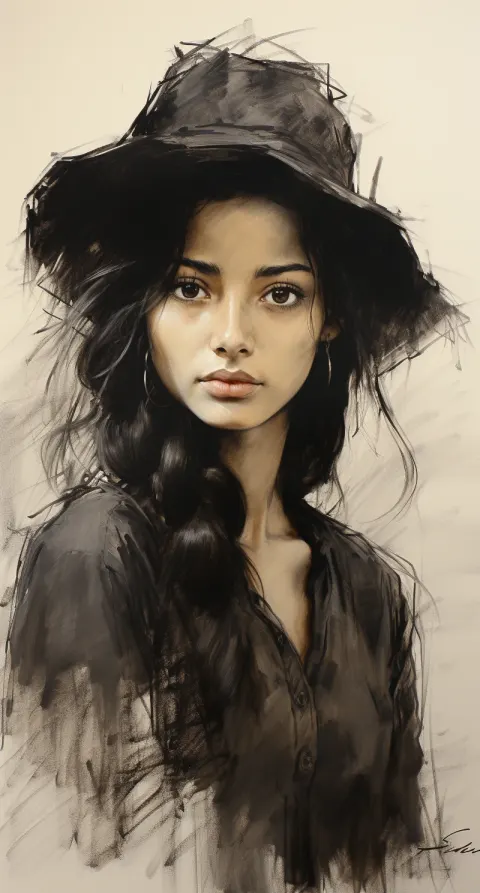 Japanese Woman Charcoal Sketch