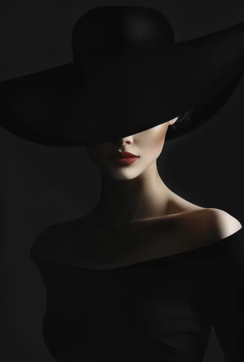 Woman Black Dress Big Hat