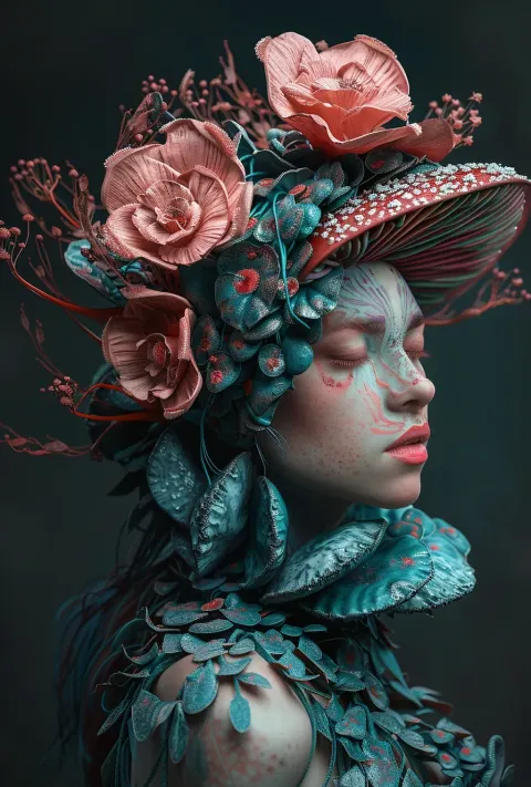 Woman Mushroom Mane Pink Flower